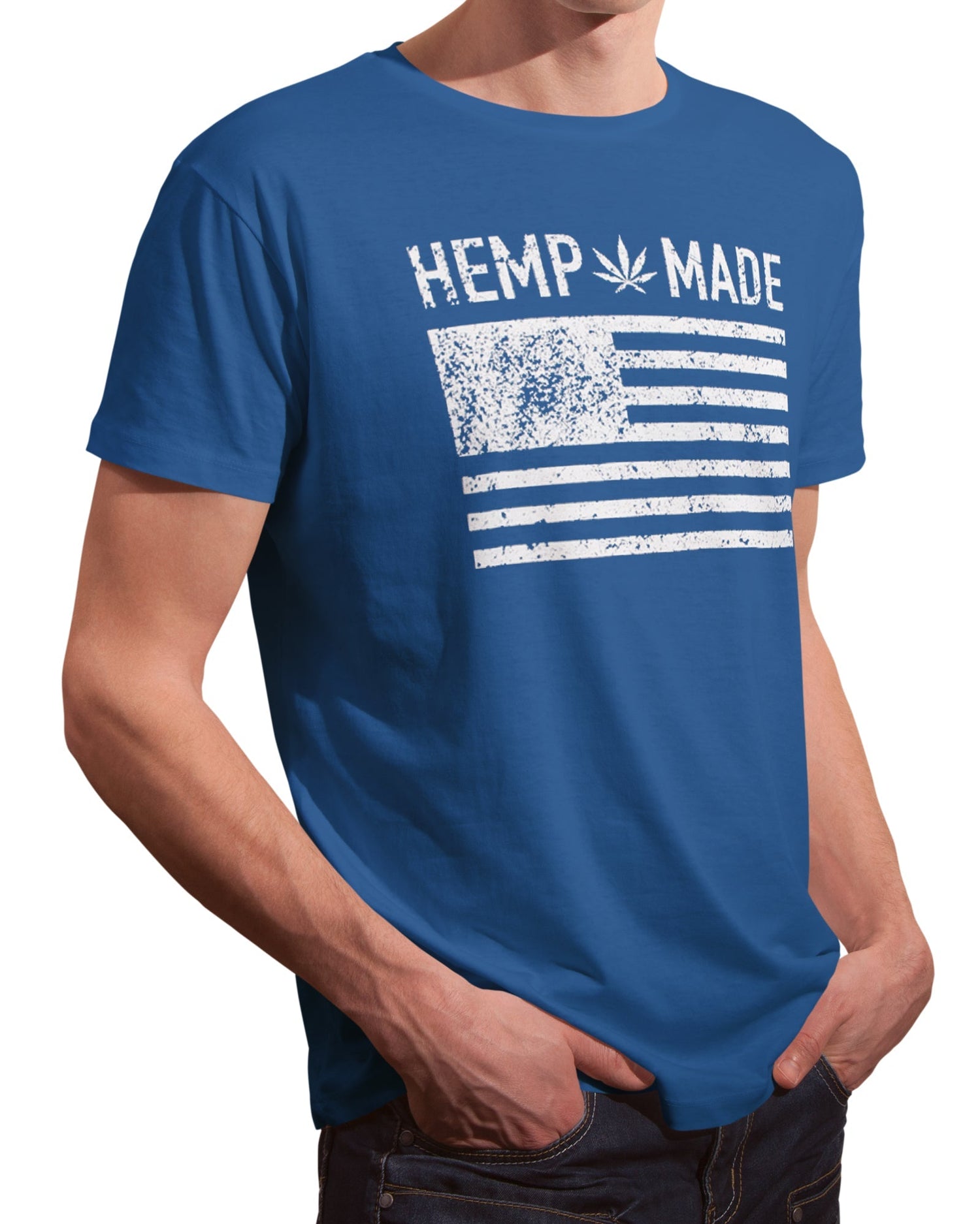 Man wearing a natural hemp t-shirt