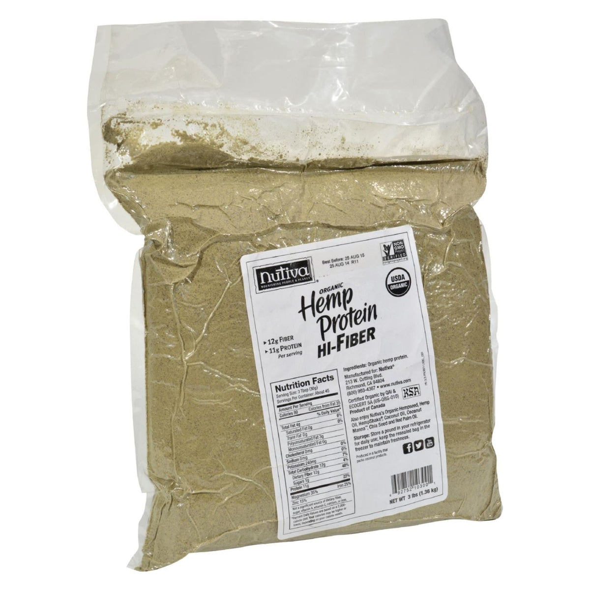 Nutiva Organic Hemp Protein Hi-Fiber (Pack of 3 Lbs)