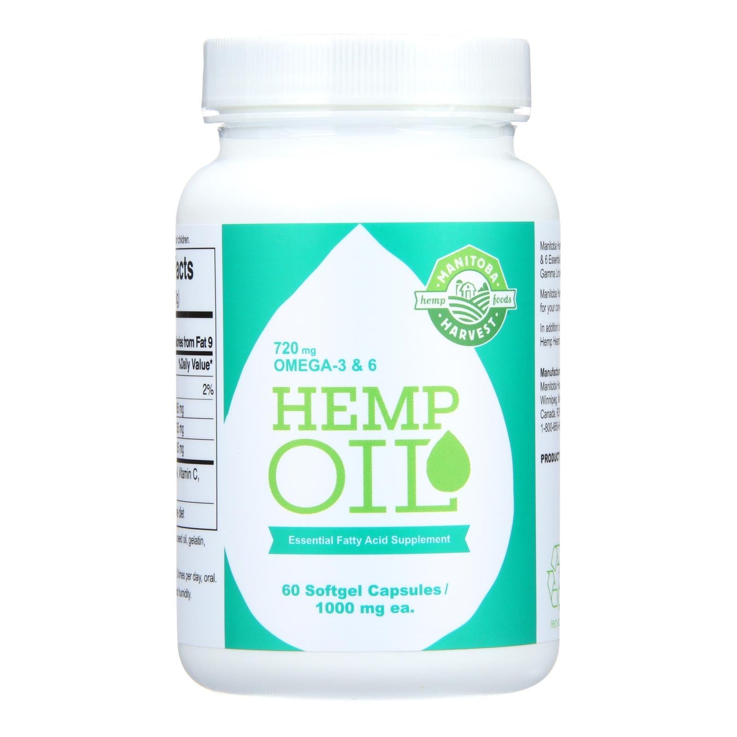 Manitoba Harvest Hemp Oil Softgels, 1000 Mg, 60 Count, Essential Fatty Acids Supplement
