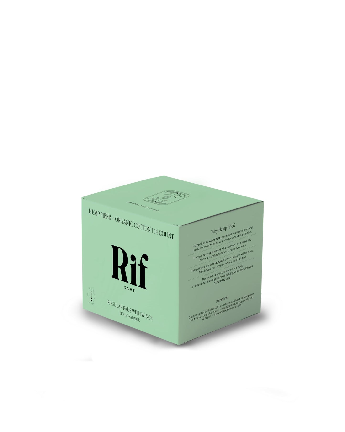 Rif Care Organic Regular Hemp Fiber Menstrual Pads with Wings, 14 Count