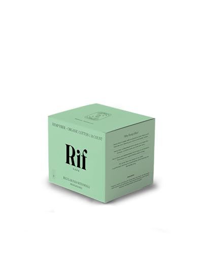 Rif Care Organic Regular Hemp Fiber Menstrual Pads with Wings, 14 Count