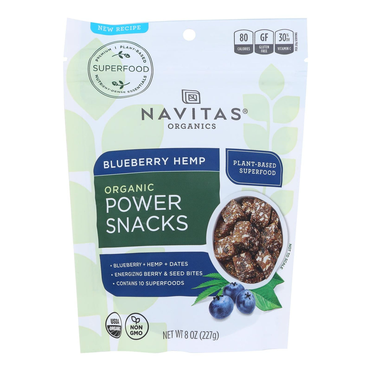 Navitas Naturals Snacks (Pack of 12) - Organic Power Blueberry Hemp Gluten Free 8 Oz