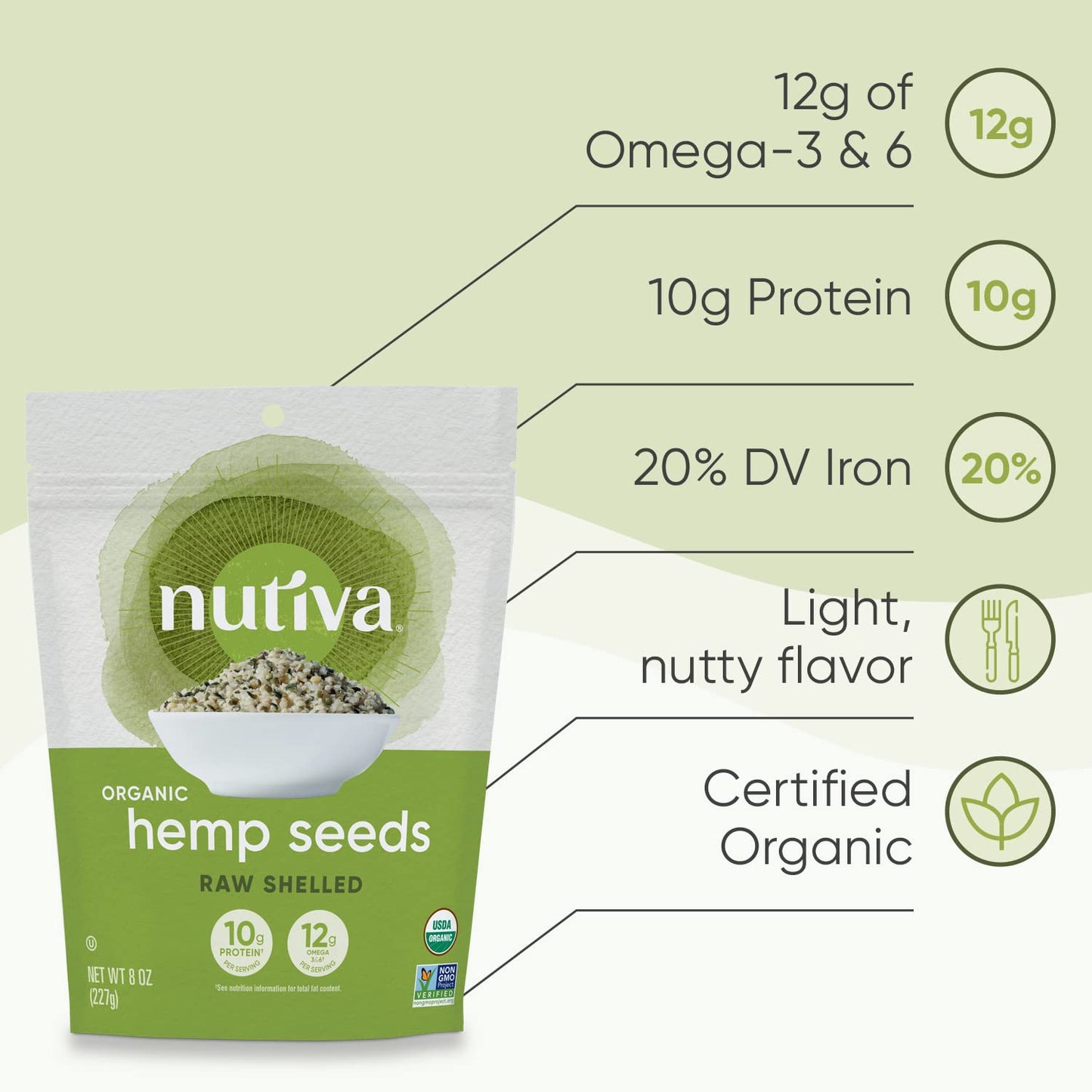 Nutiva Organic Shelled Hempseed, 8 oz, Pack of 6
