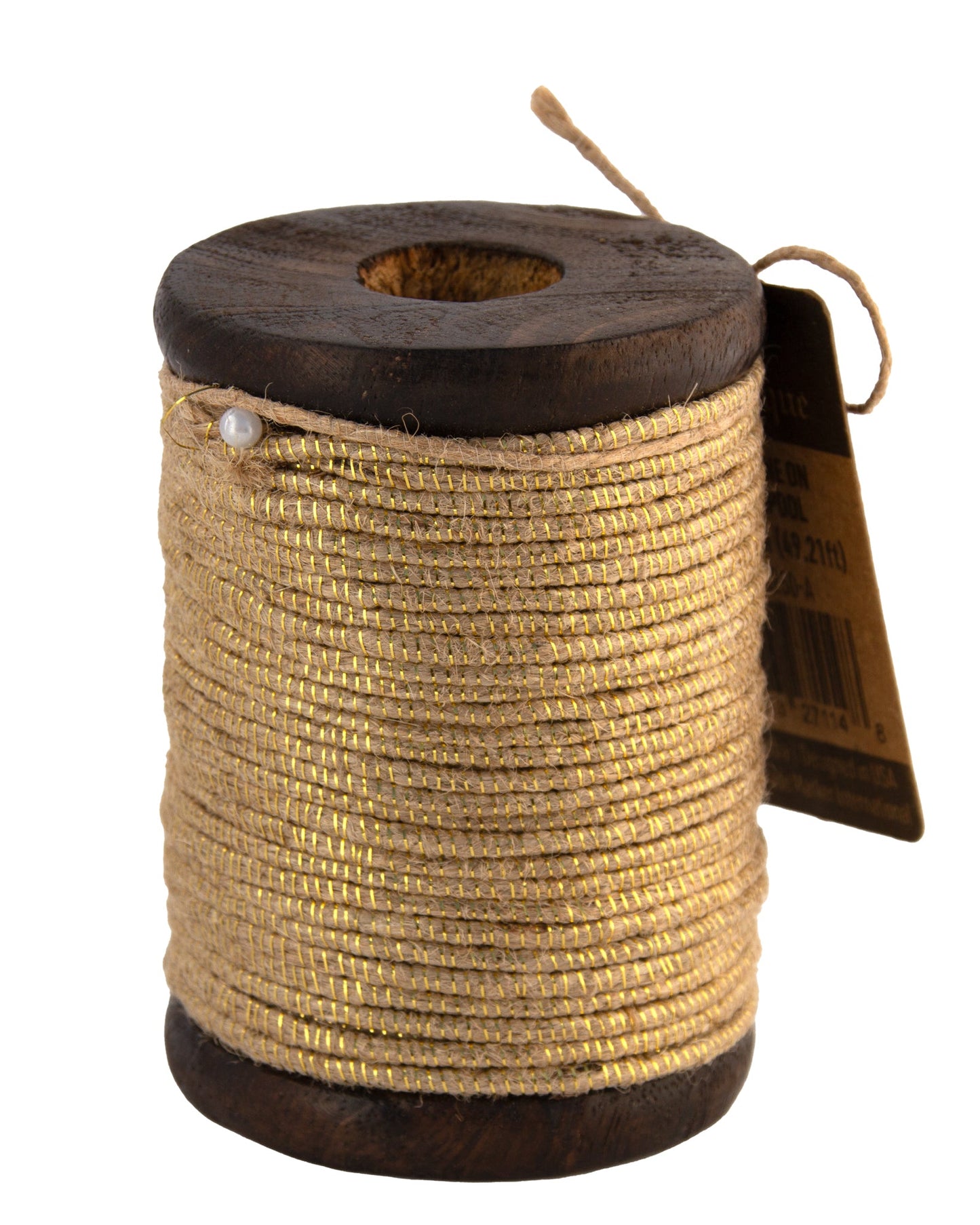 Rustic Décor Wood Spools with Gold Metallic Jute Cord