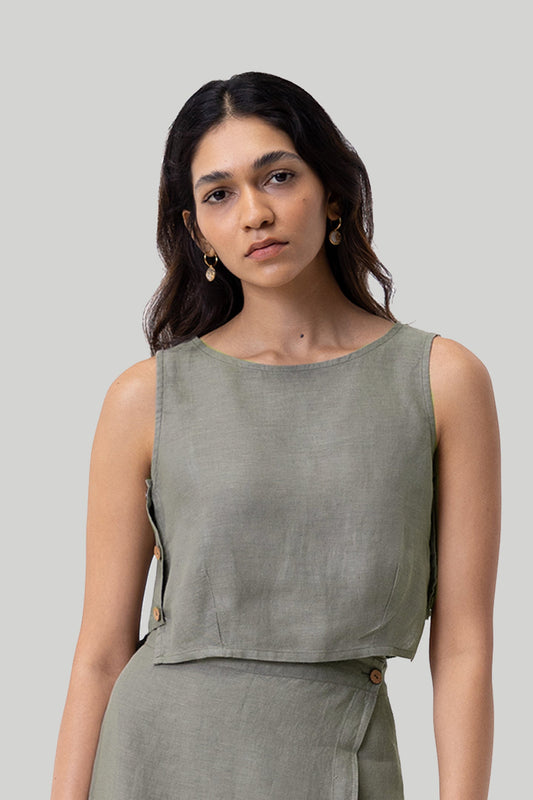 Boxy Crop Top in Dark Green