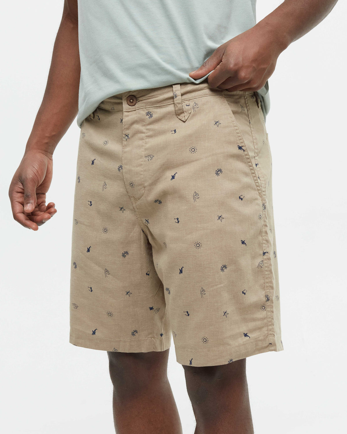Hemp Latitude Short — Khaki Ocean Marlin by Tentree — view 4