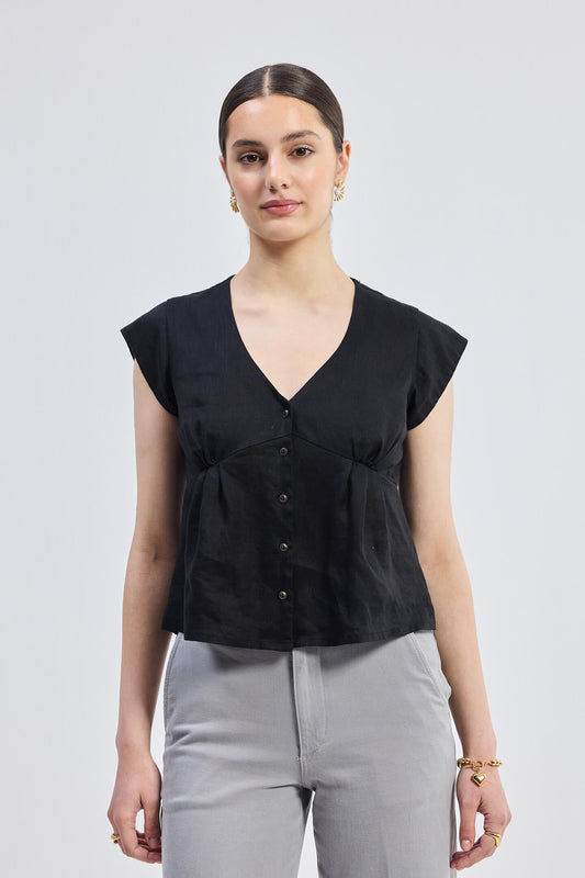 Deep V-Neck Short Top in Black