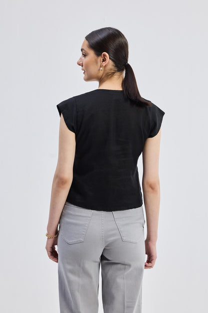 Deep V-neck short top in Black