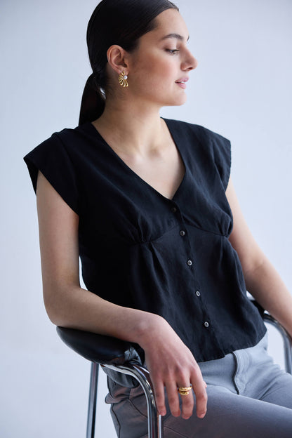 Deep V-neck short top in Black