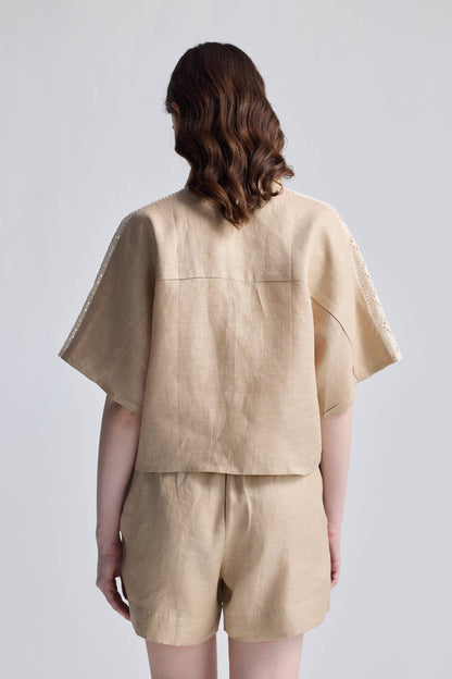 Drawstring Shorts in Neutral Beige