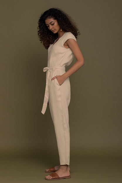 Evening Chai Jumpsuit in Neutral Beige