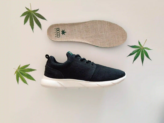 Black and white Explorer V2, waterproof hemp shoes by 8000 Kicks.