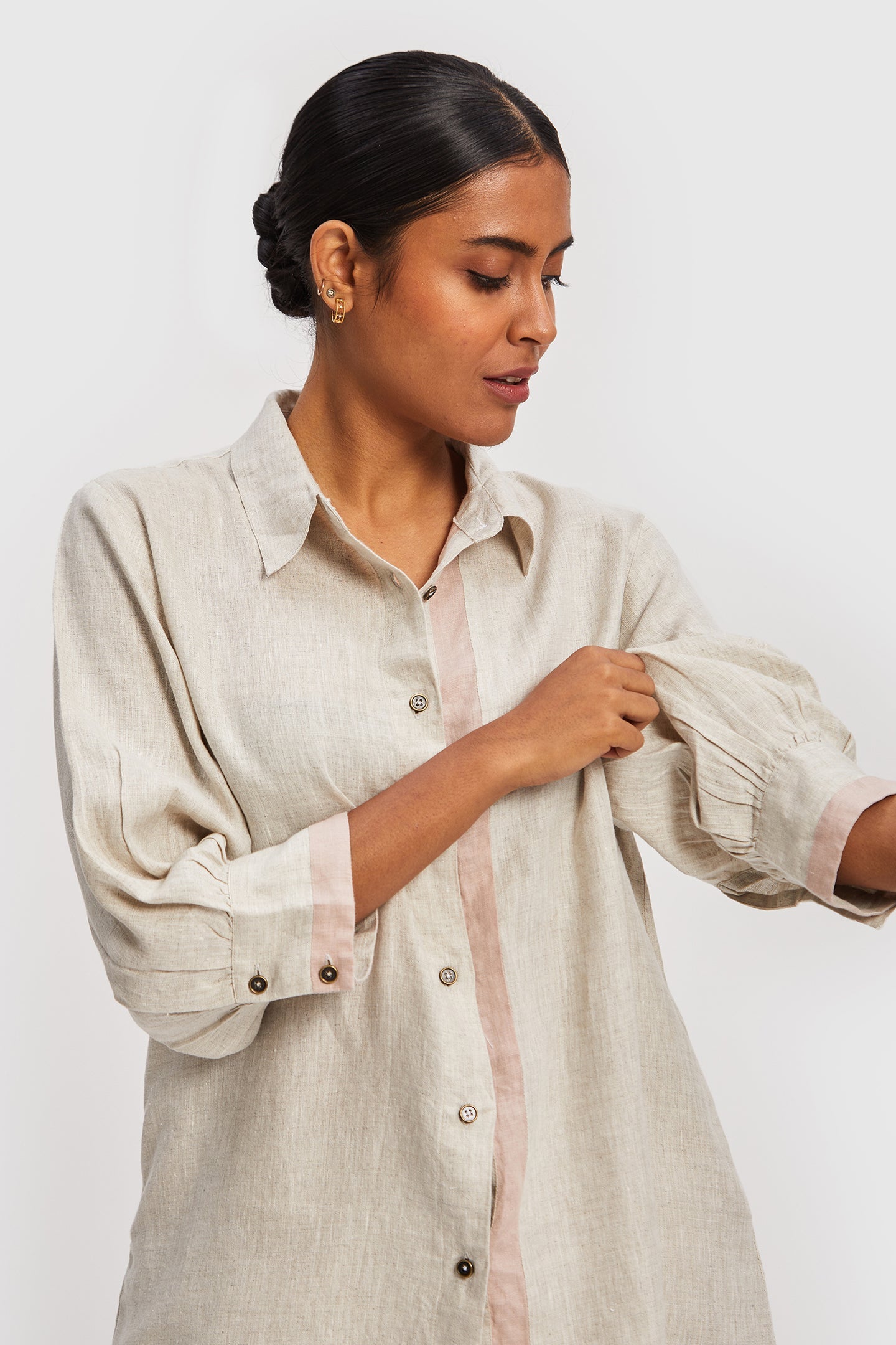 Classic Stripe Hemp Shirt in Light Beige