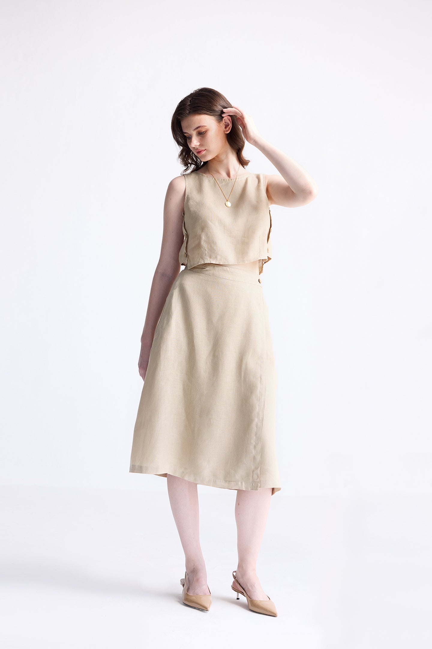 Overlap Midi Skirt in Neutral Beige