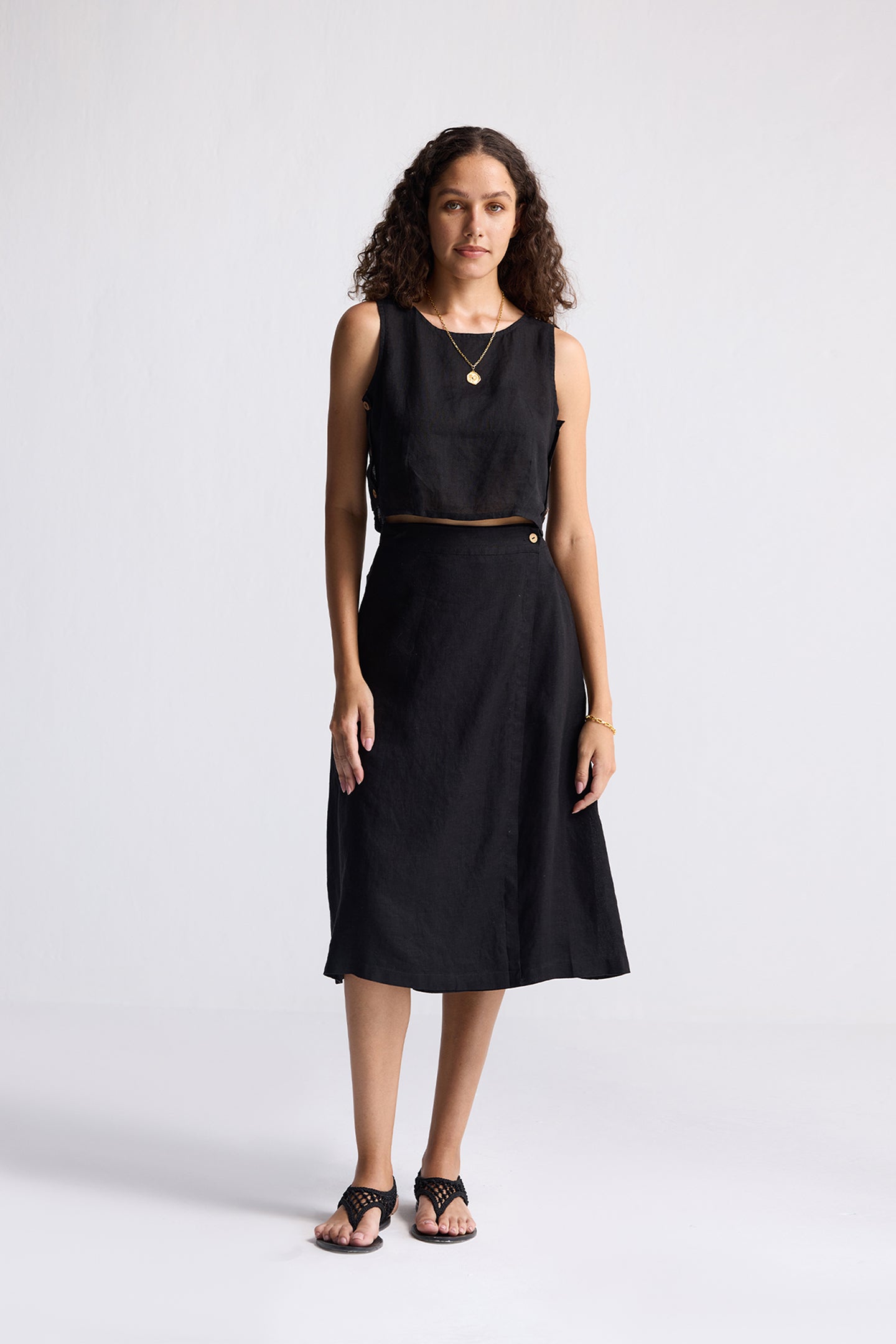 Overlap Midi Skirt in Black