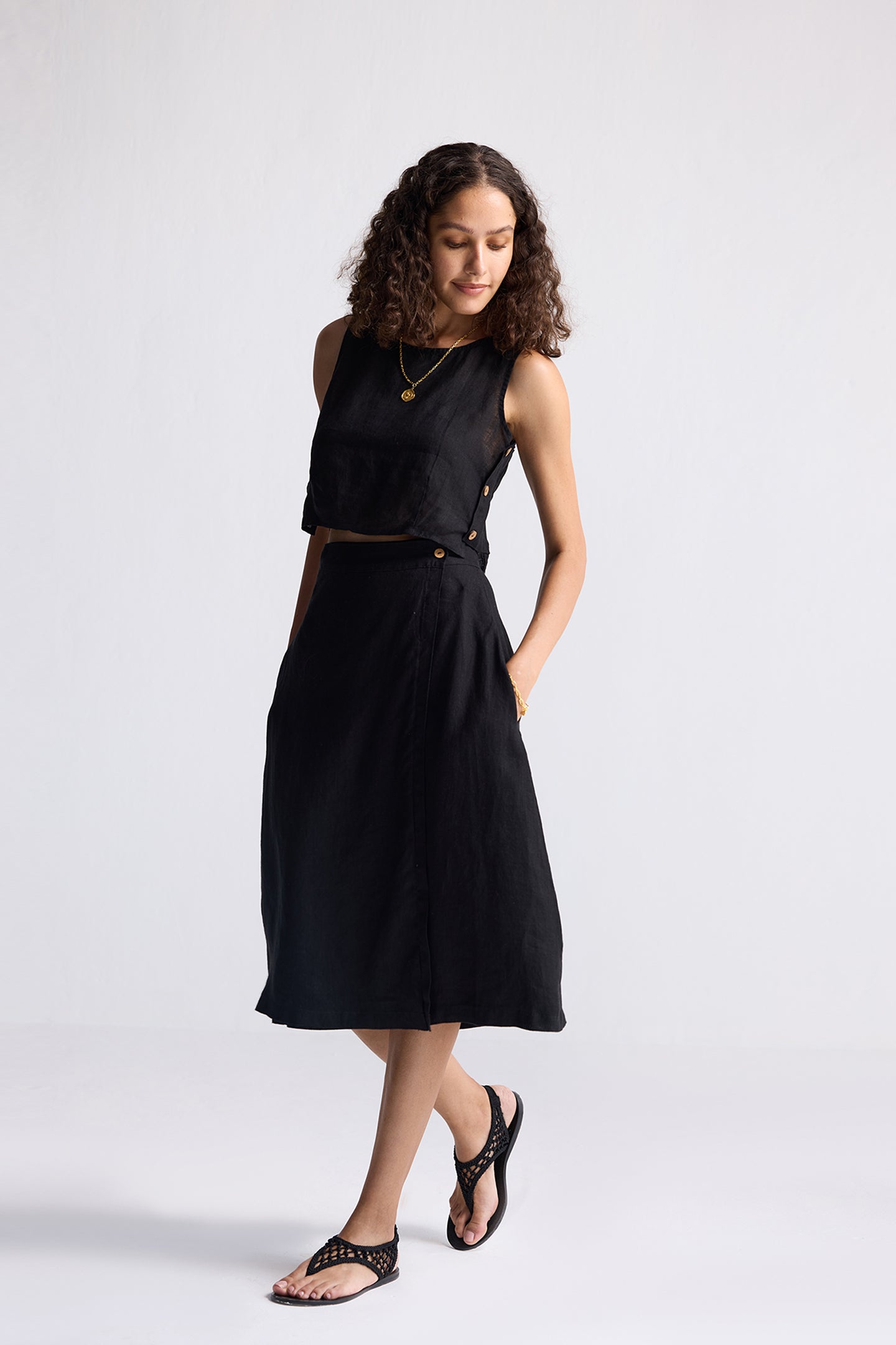 Overlap Midi Skirt in Black