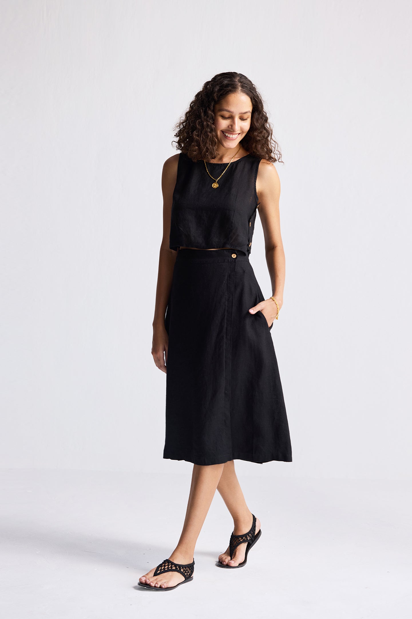 Overlap Midi Skirt in Black