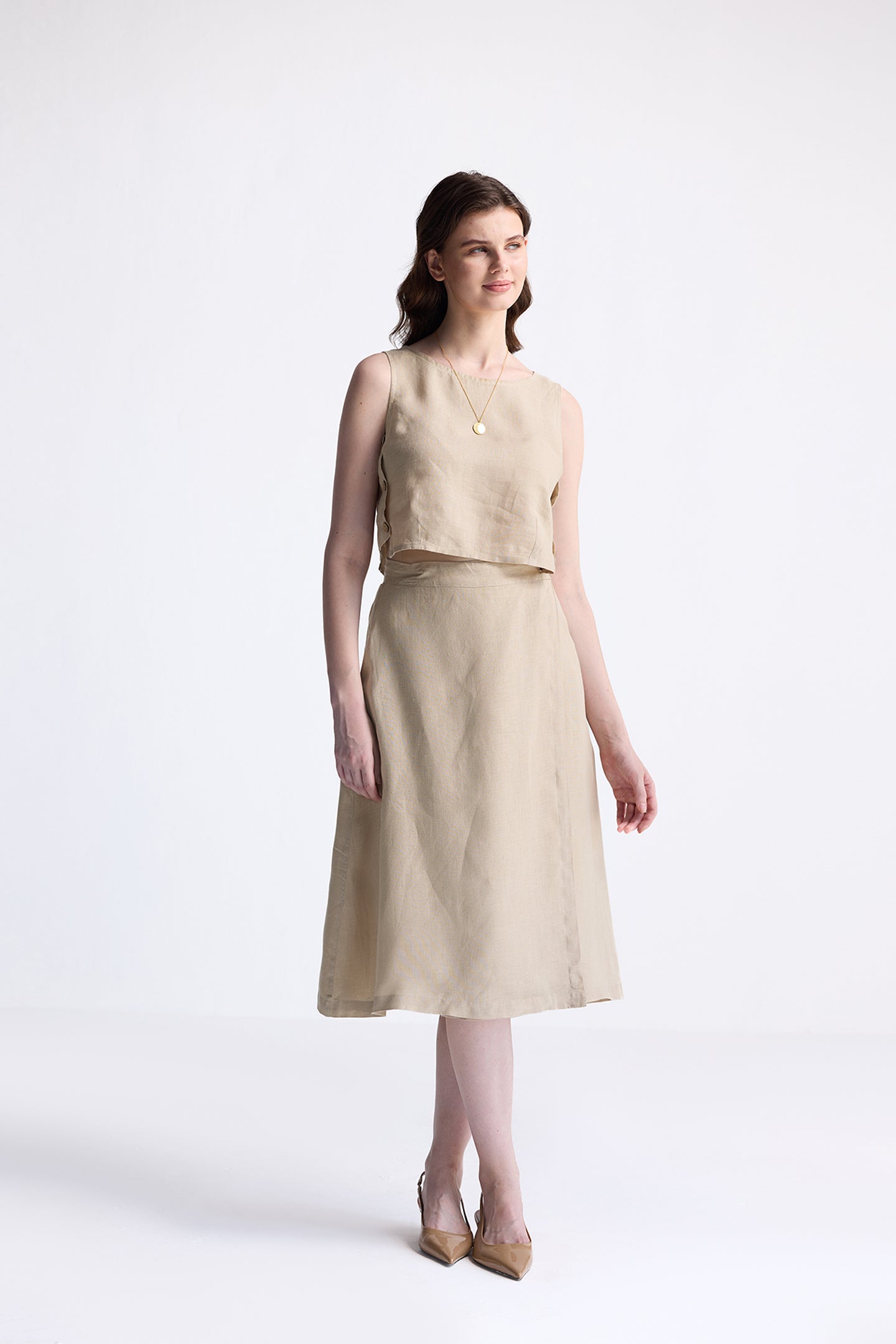 Overlap Midi Skirt in Neutral Beige