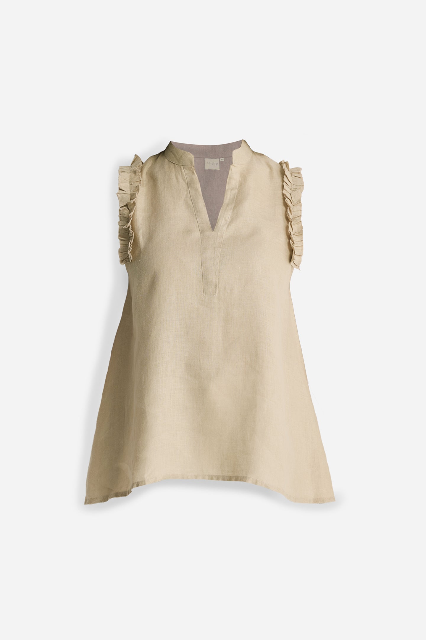 Sleeveless Hemp Top with Ruffles in Neutral Beige