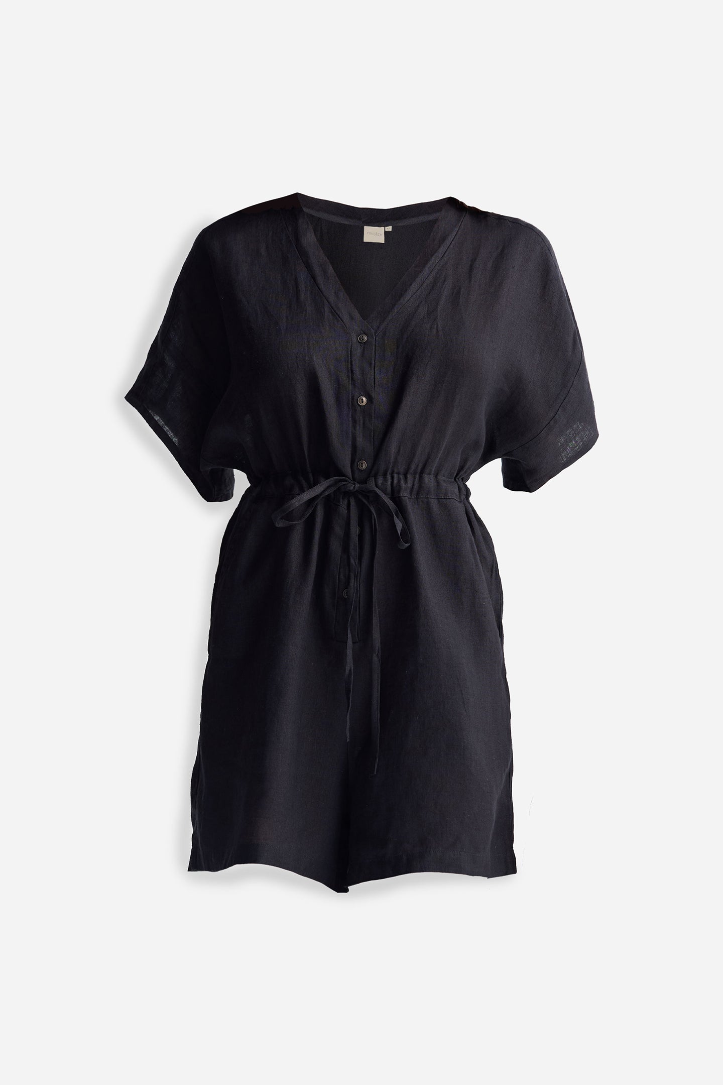 V neck Drawstring Romper in Black