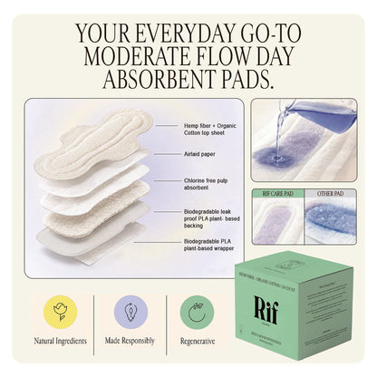 Organic Cotton and Hemp Fiber Menstrual Pads with Wings Regular Absorbency