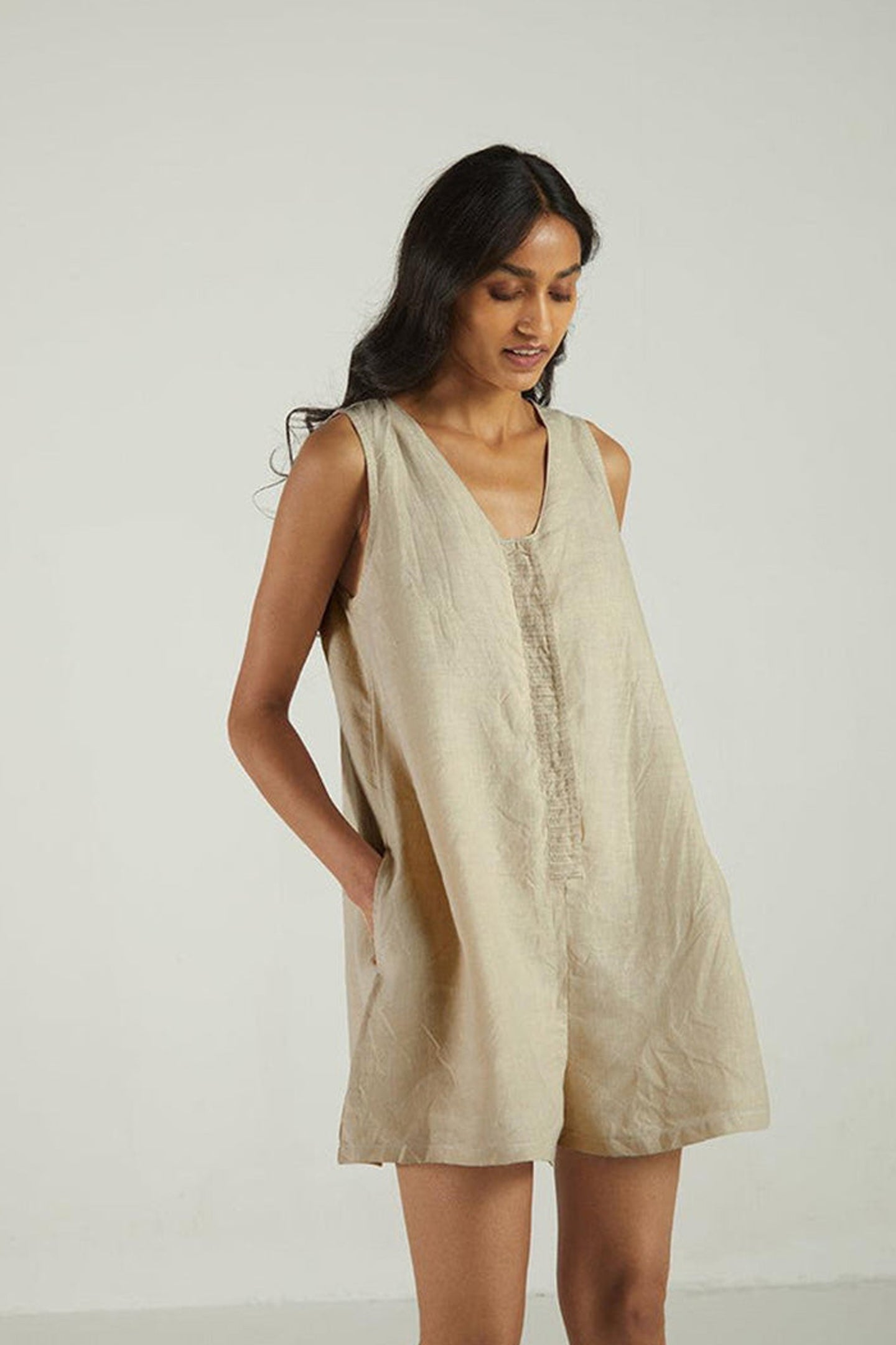 Romp and Play Romper In Sand Beige