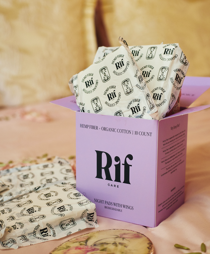 Organic Cotton and Hemp Fiber Menstrual Long / Night Pads with Wings 25% more absorbency