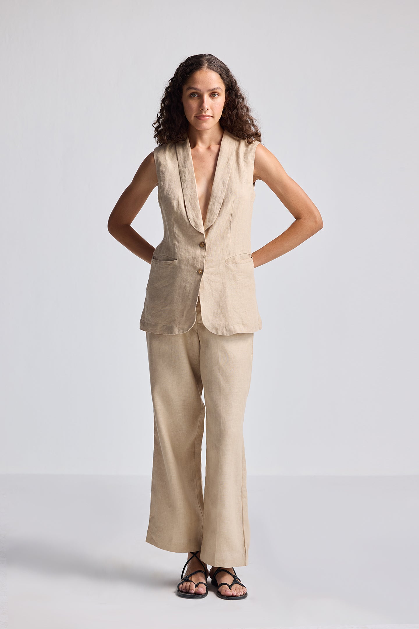 Sleeveless Hemp Jacket Set