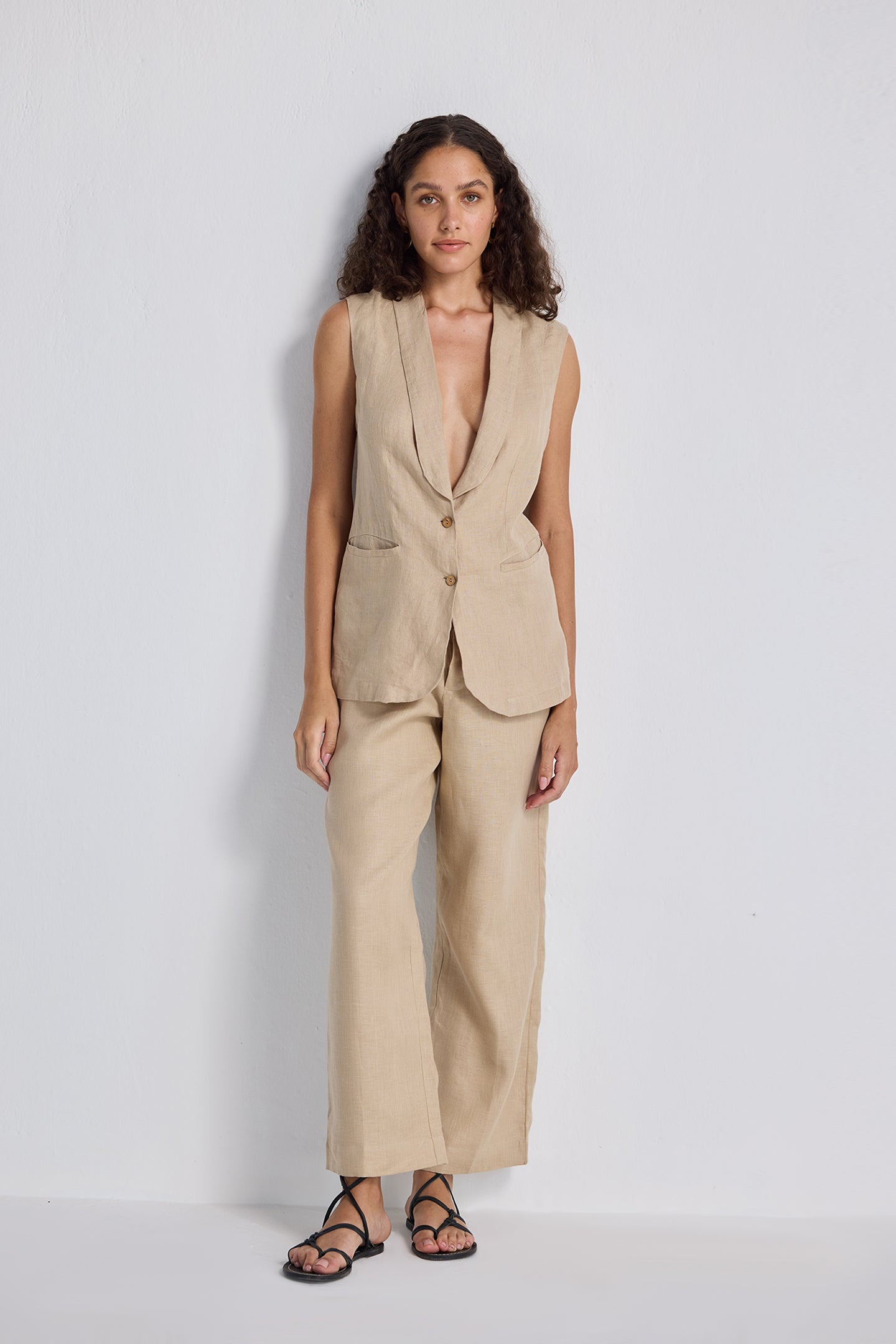 Sleeveless Hemp Jacket Set