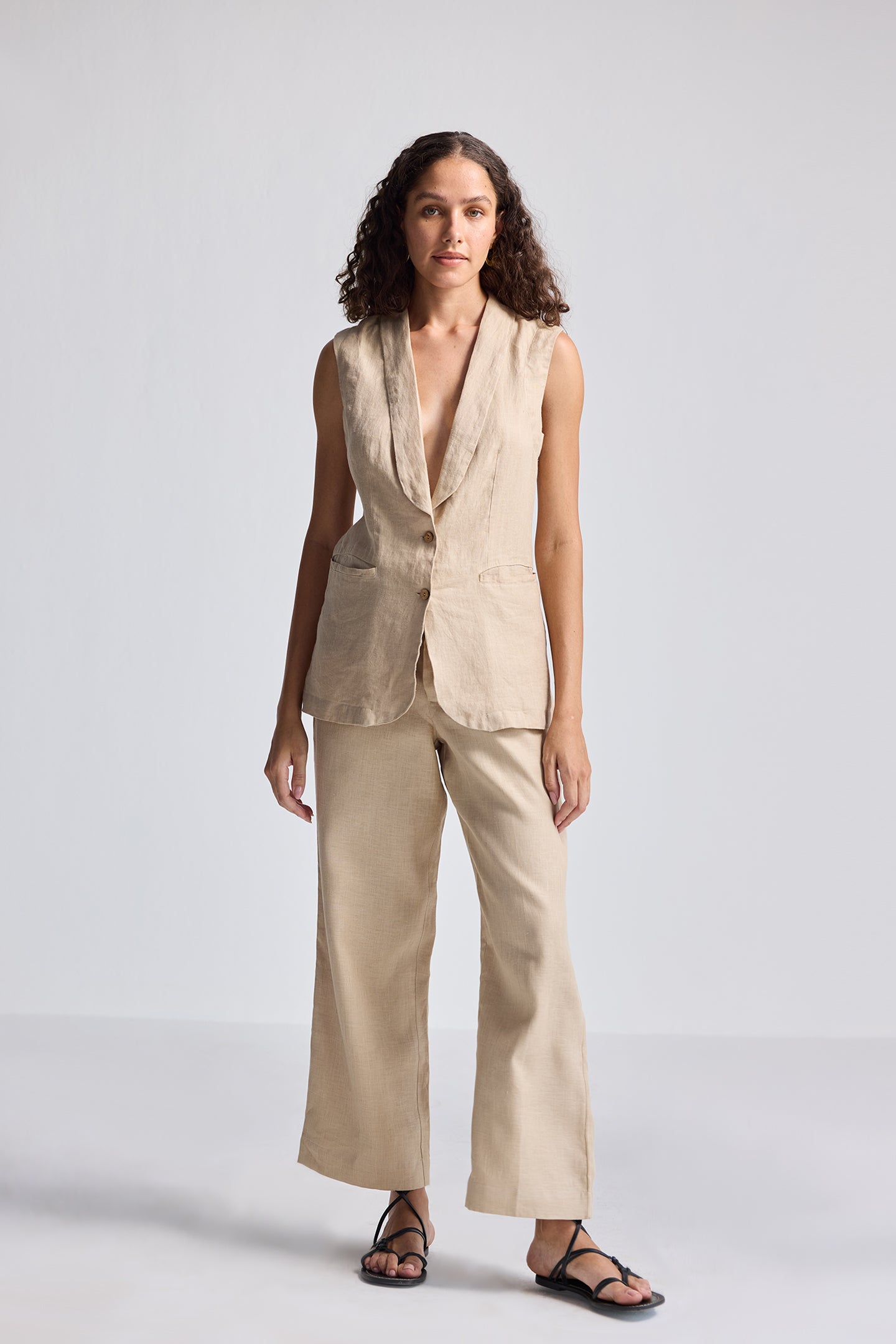 Sleeveless Hemp Jacket Set