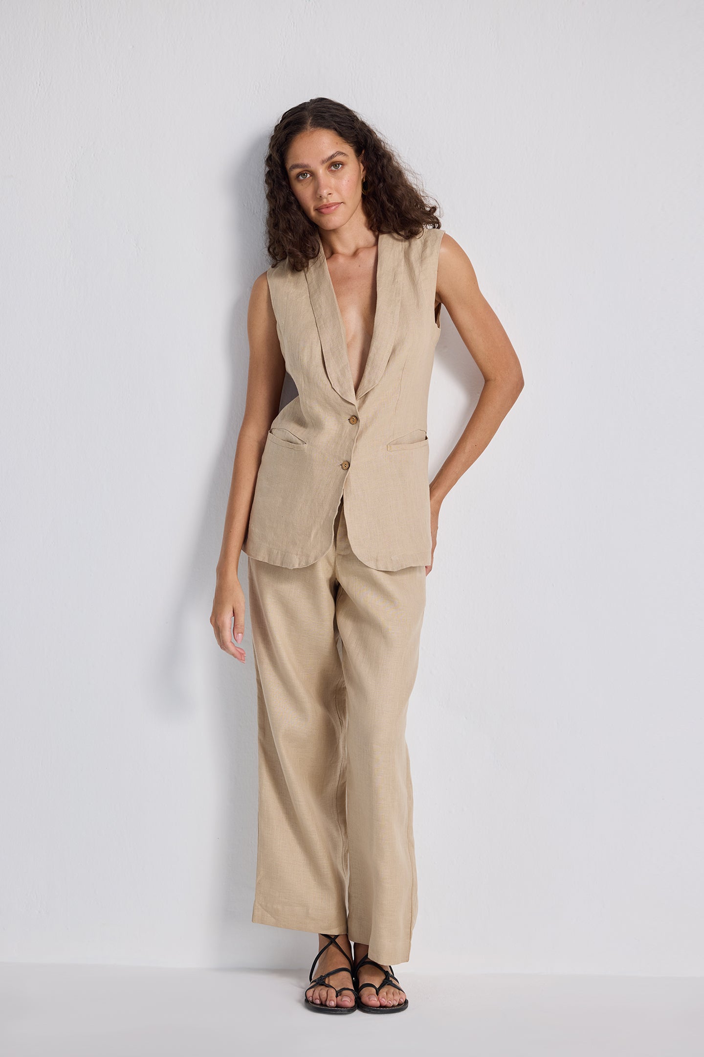 Sleeveless Hemp Jacket Set