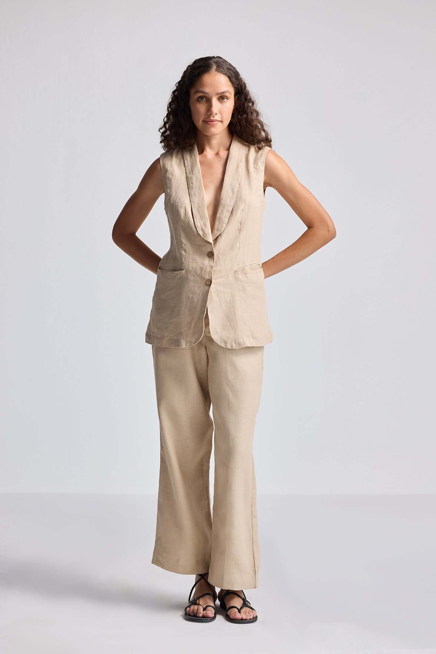 Sleeveless Hemp Jacket Set
