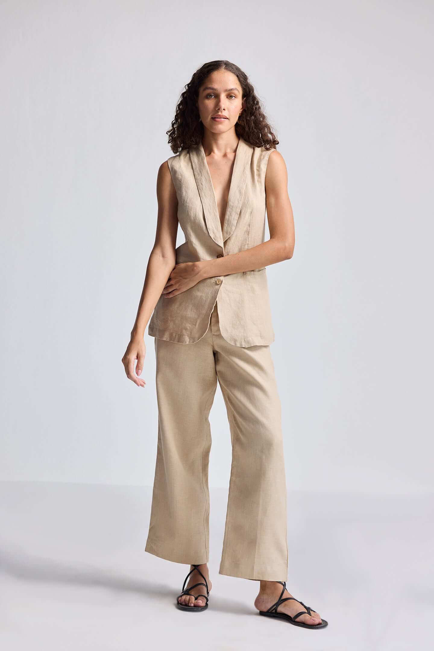 Sleeveless Hemp Jacket Set