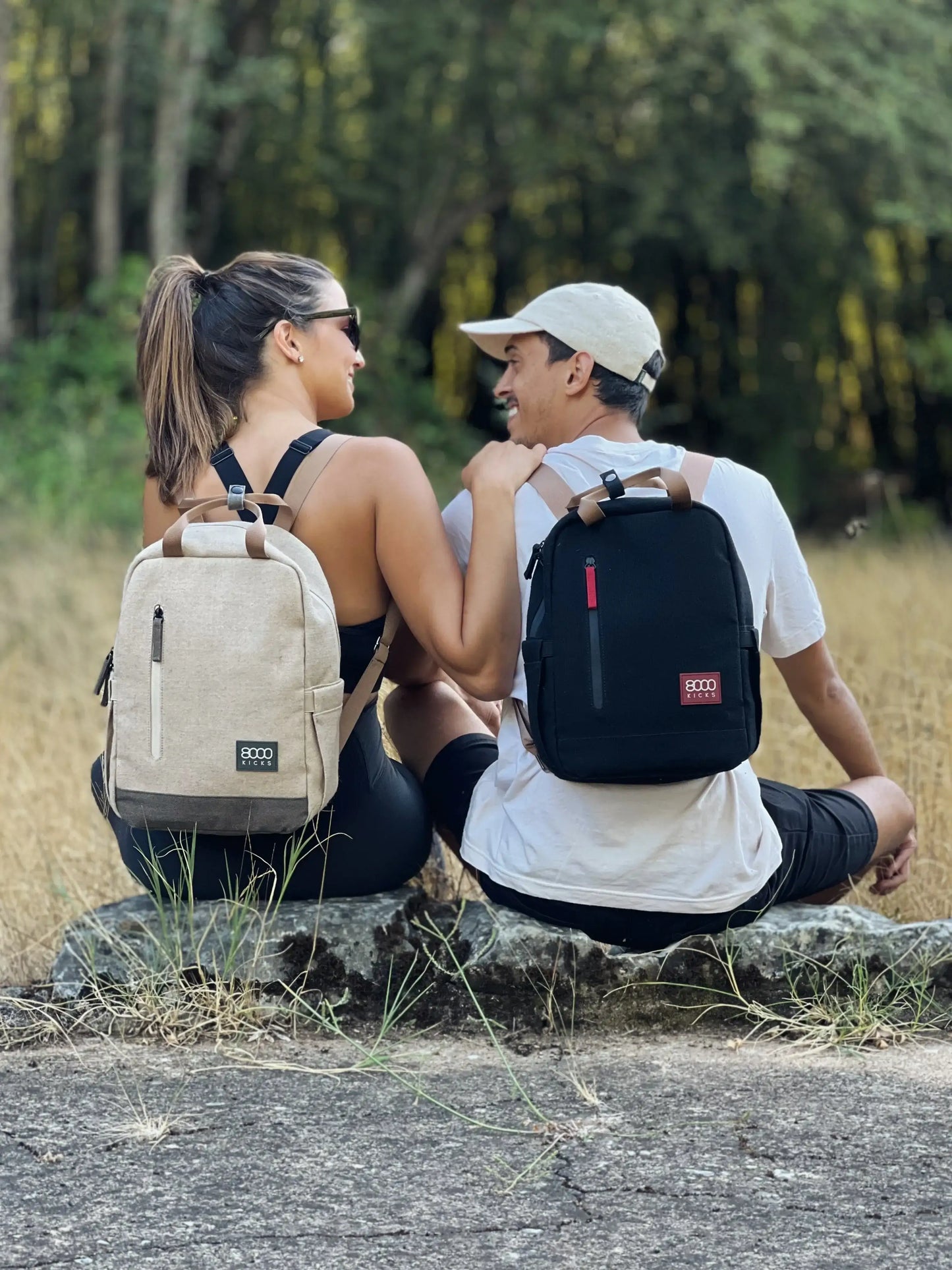 Small Hemp Backpack in Beige and Green