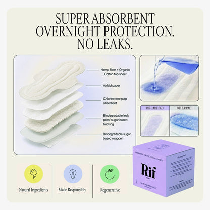 Organic Cotton and Hemp Fiber Menstrual Long / Night Pads Bundle with Wings 25% more absorbency